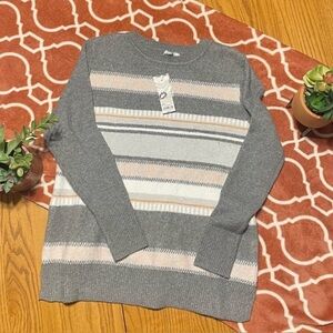 Croft & Barrow Gray and White Crewneck Sweater with Stripes